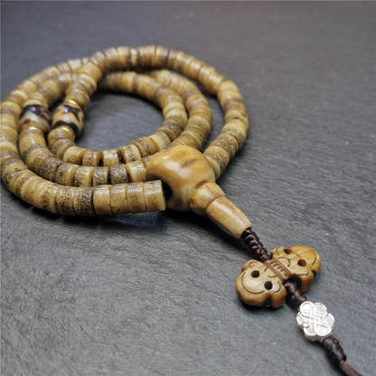 Old Kapala Skull Bone Mala - Tibetan Buddhist mala beads, view 5
