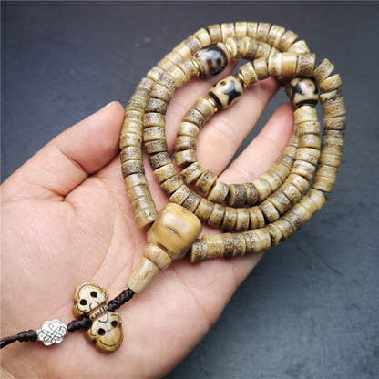 Old Kapala Skull Bone Mala - Tibetan Buddhist mala beads, view 6