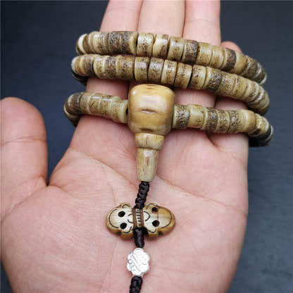 Old Kapala Skull Bone Mala - Tibetan Buddhist mala beads, view 7