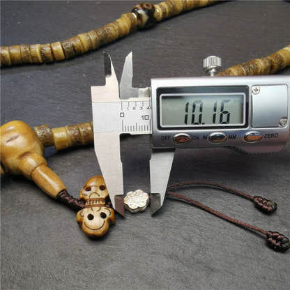 Old Kapala Skull Bone Mala - Tibetan Buddhist mala beads, size reference