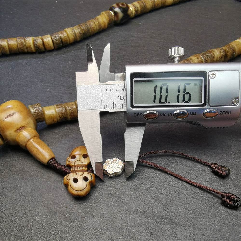 Old Kapala Skull Bone Mala - Tibetan Buddhist mala beads, size reference