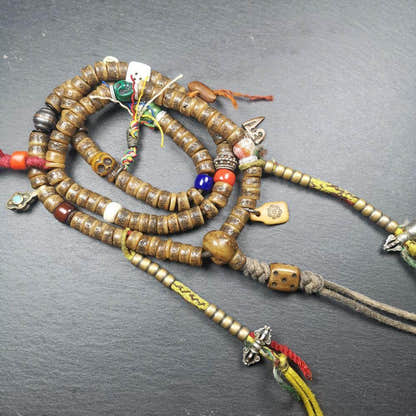 Old Kapala Skull Bone Mala - Tibetan Buddhist mala beads, close-up detail