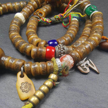 Old Kapala Skull Bone Mala - Tibetan Buddhist mala beads, view 5