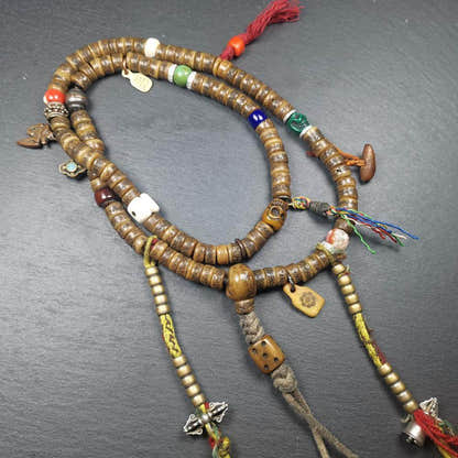 Old Kapala Skull Bone Mala - Tibetan Buddhist mala beads, detailed view