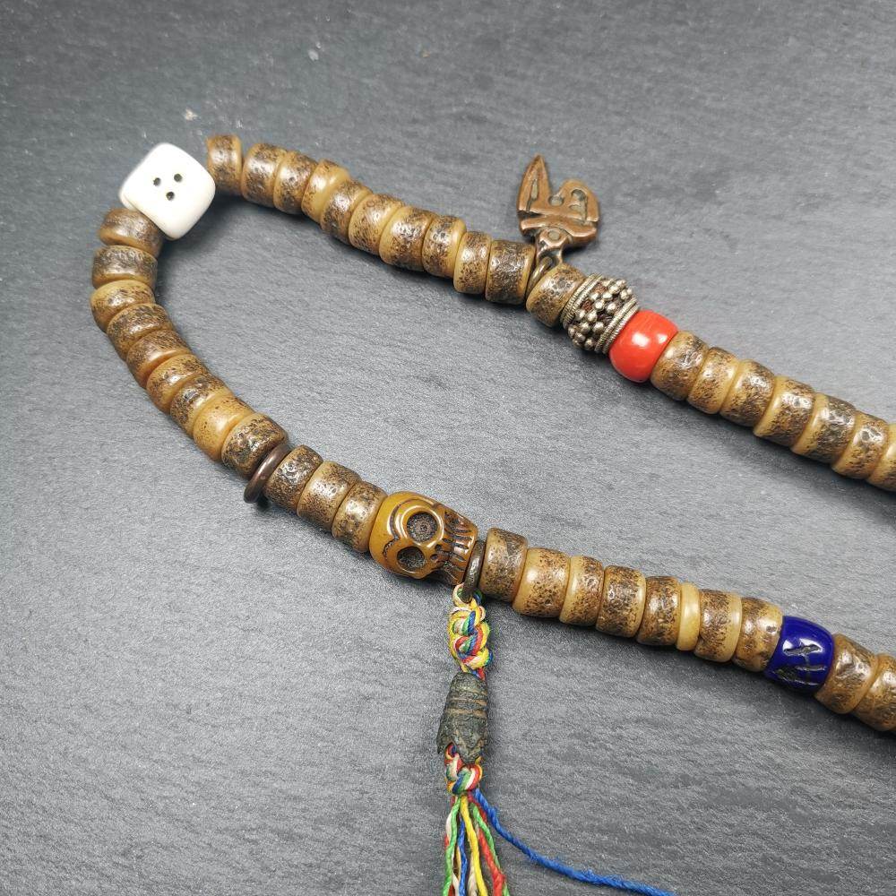 Old Kapala Skull Bone Mala - Tibetan Buddhist mala beads, view 9