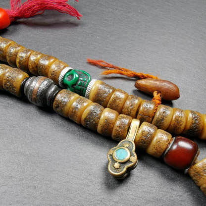 Old Kapala Skull Bone Mala - Tibetan Buddhist mala beads, view 14