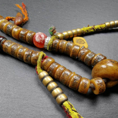 Old Kapala Skull Bone Mala - Tibetan Buddhist mala beads, view 15