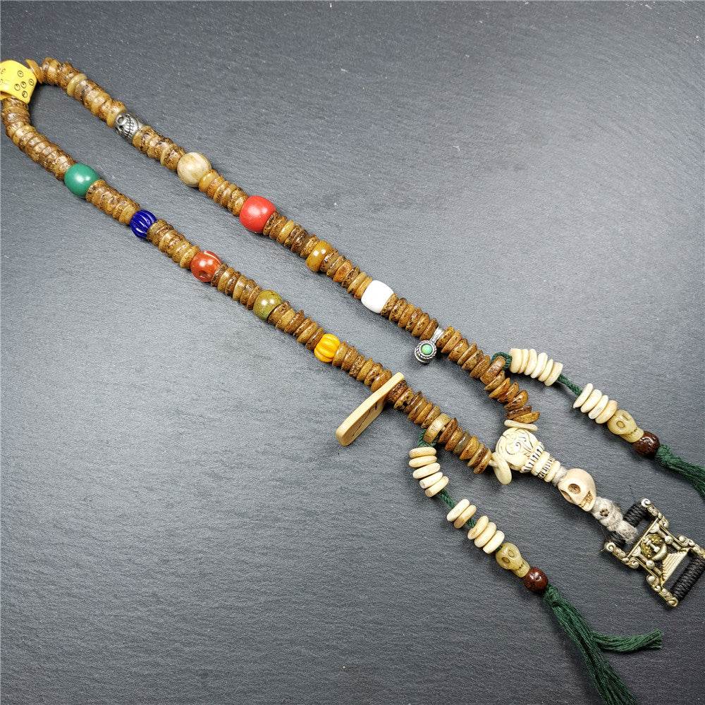 Old Kapala Skull Bone Mala,Disk Shape - Tibetan Buddhist mala beads, view 4