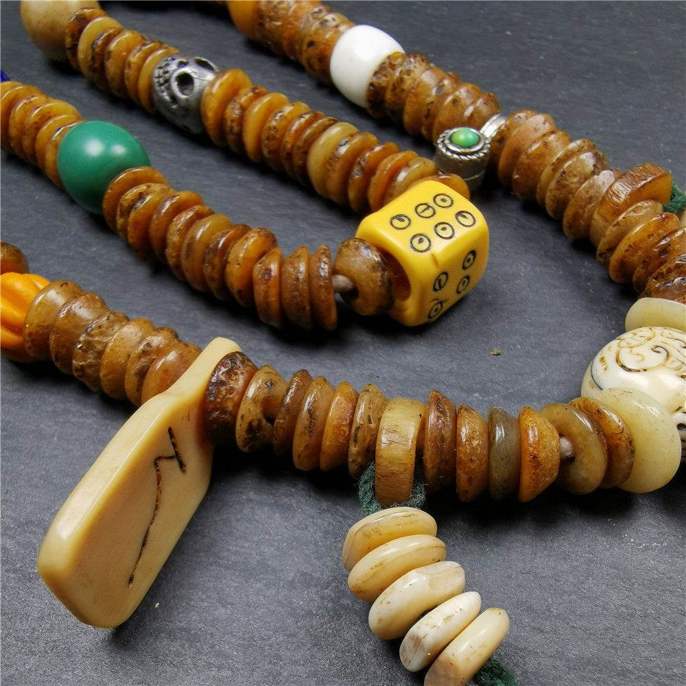 Old Kapala Skull Bone Mala,Disk Shape - Tibetan Buddhist mala beads, view 9