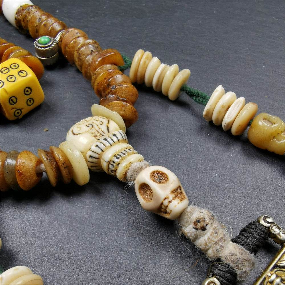 Old Kapala Skull Bone Mala,Disk Shape - Tibetan Buddhist mala beads, view 7