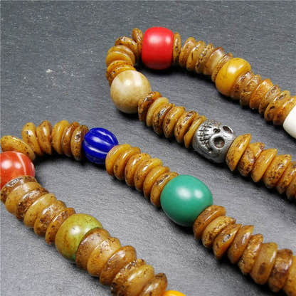 Old Kapala Skull Bone Mala,Disk Shape - Tibetan Buddhist mala beads, view 8
