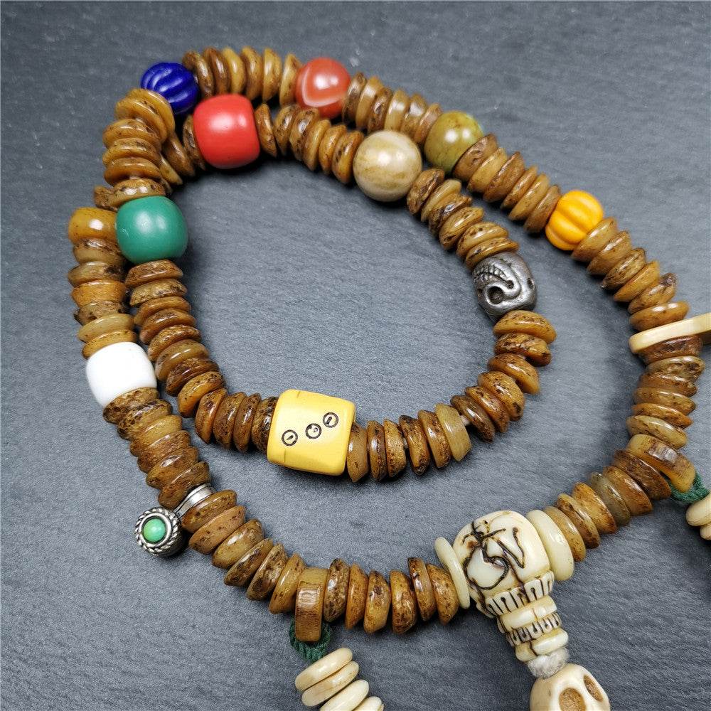 Old Kapala Skull Bone Mala,Disk Shape - Tibetan Buddhist mala beads, view 6