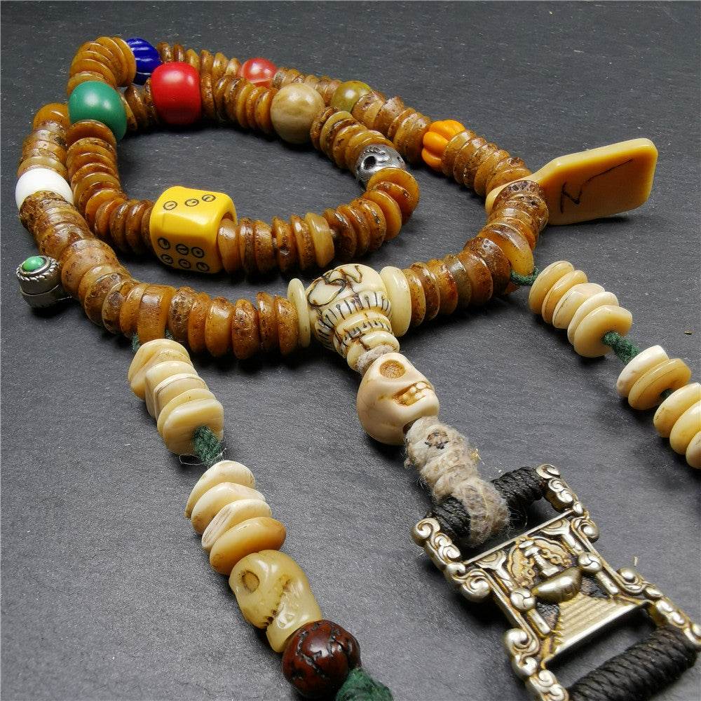 Old Kapala Skull Bone Mala,Disk Shape - Tibetan Buddhist mala beads, view 5