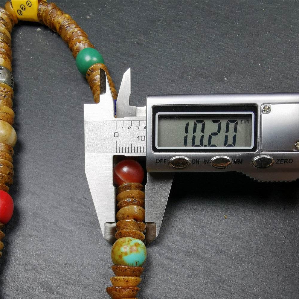 Old Kapala Skull Bone Mala,Disk Shape - Tibetan Buddhist mala beads, size reference