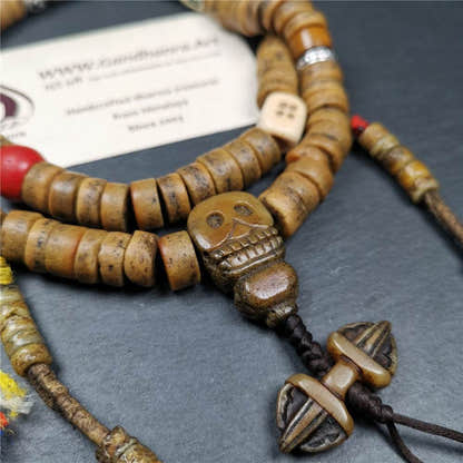 Old Kapala Skull Bone Mala - Tibetan Buddhist mala beads, view 5