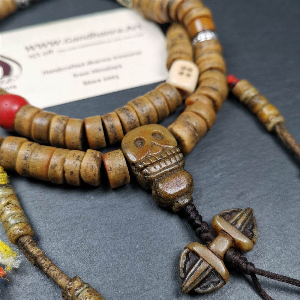 Old Kapala Skull Bone Mala - Tibetan Buddhist mala beads, view 5