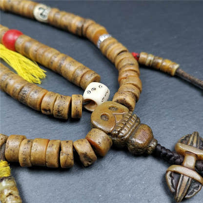 Old Kapala Skull Bone Mala - Tibetan Buddhist mala beads, view 7