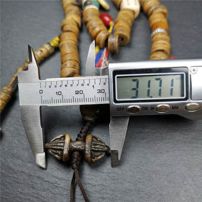 Old Kapala Skull Bone Mala - Tibetan Buddhist mala beads, size reference