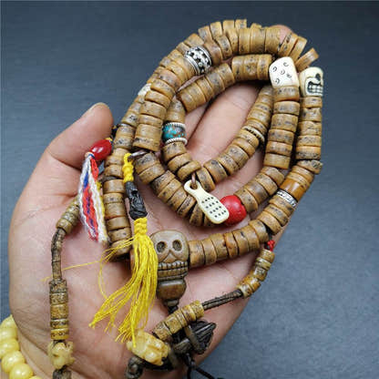 Old Kapala Skull Bone Mala - Tibetan Buddhist mala beads, close-up detail