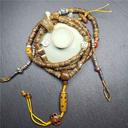 Old Kapala Skull Bone Mala - Tibetan Buddhist mala beads, view 9
