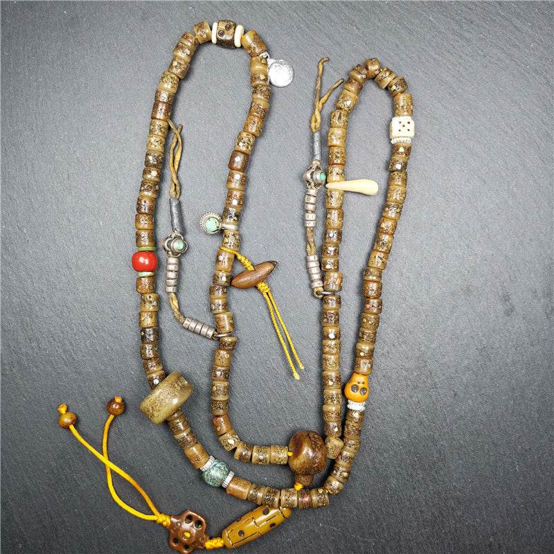 Old Kapala Skull Bone Mala - Tibetan Buddhist mala beads, view 12