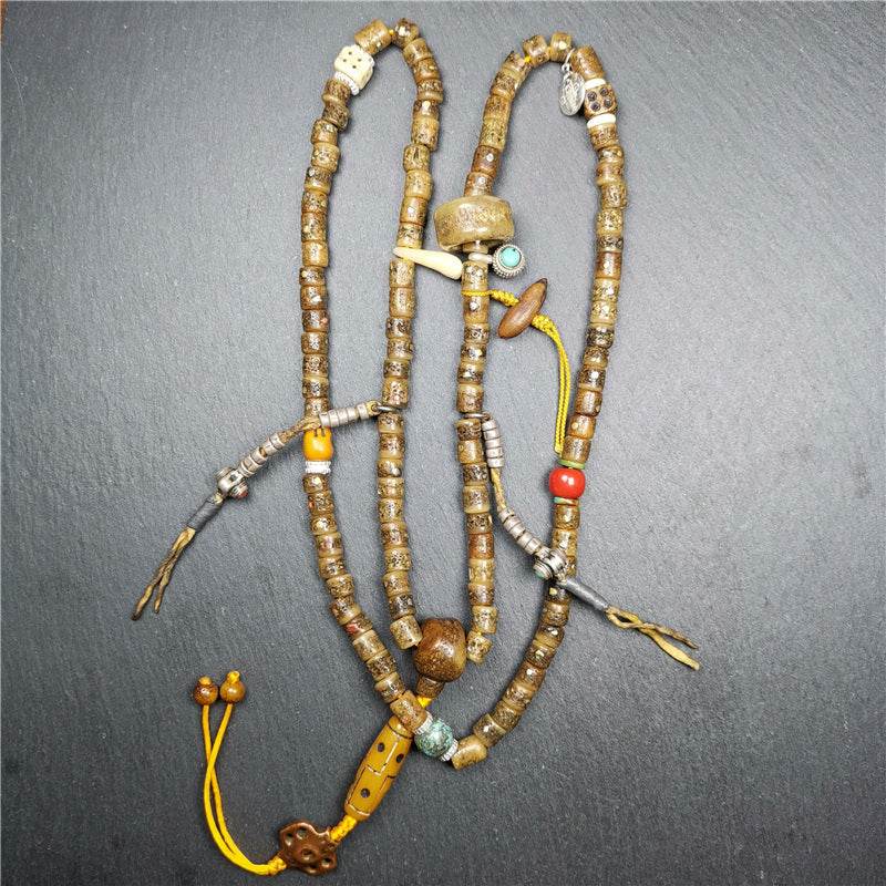 Old Kapala Skull Bone Mala - Tibetan Buddhist mala beads, view 14