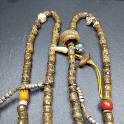 Old Kapala Skull Bone Mala - Tibetan Buddhist mala beads, view 15