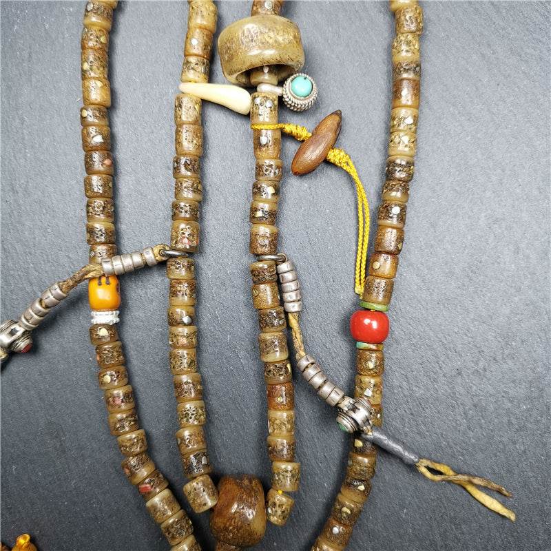 Old Kapala Skull Bone Mala - Tibetan Buddhist mala beads, view 17
