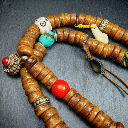 Old Kapala Skull Bone Mala - Tibetan Buddhist mala beads, view 5
