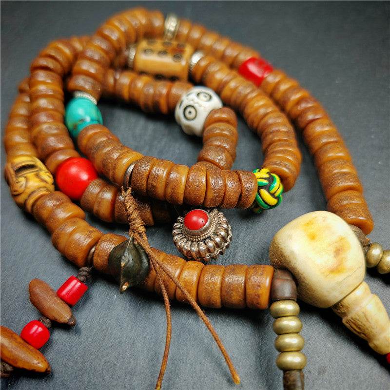 Old Kapala Skull Bone Mala - Tibetan Buddhist mala beads, view 4