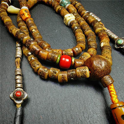 Old Kapala Skull Bone Mala - Tibetan Buddhist mala beads, view 5