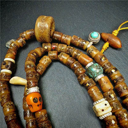 Old Kapala Skull Bone Mala - Tibetan Buddhist mala beads, view 4