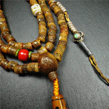 Old Kapala Skull Bone Mala - Tibetan Buddhist mala beads, view 6