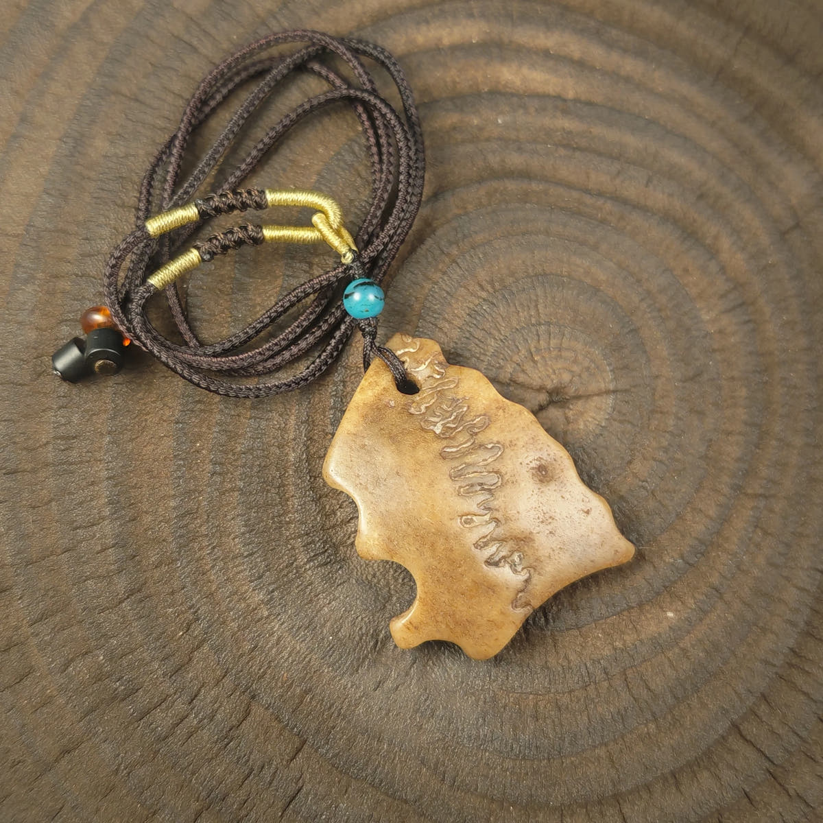 Kapala Amulet Pendant - Free-Form - Tibetan Buddhist amulet, front view