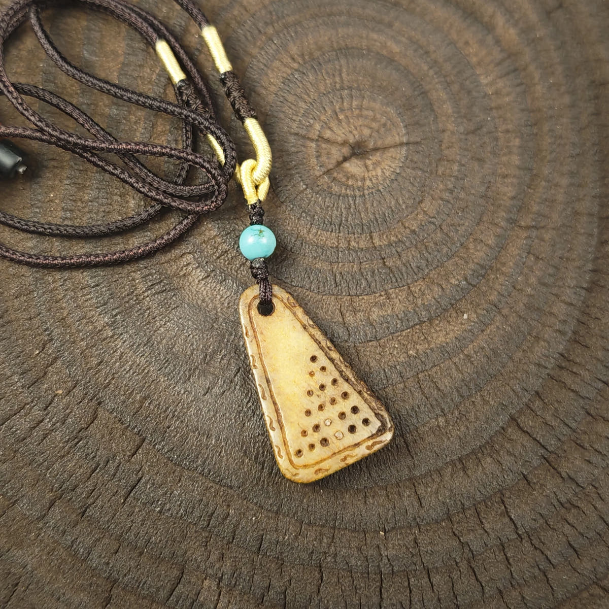Kapala Amulet Pendant - Mantra Dots - Tibetan Buddhist amulet, front view