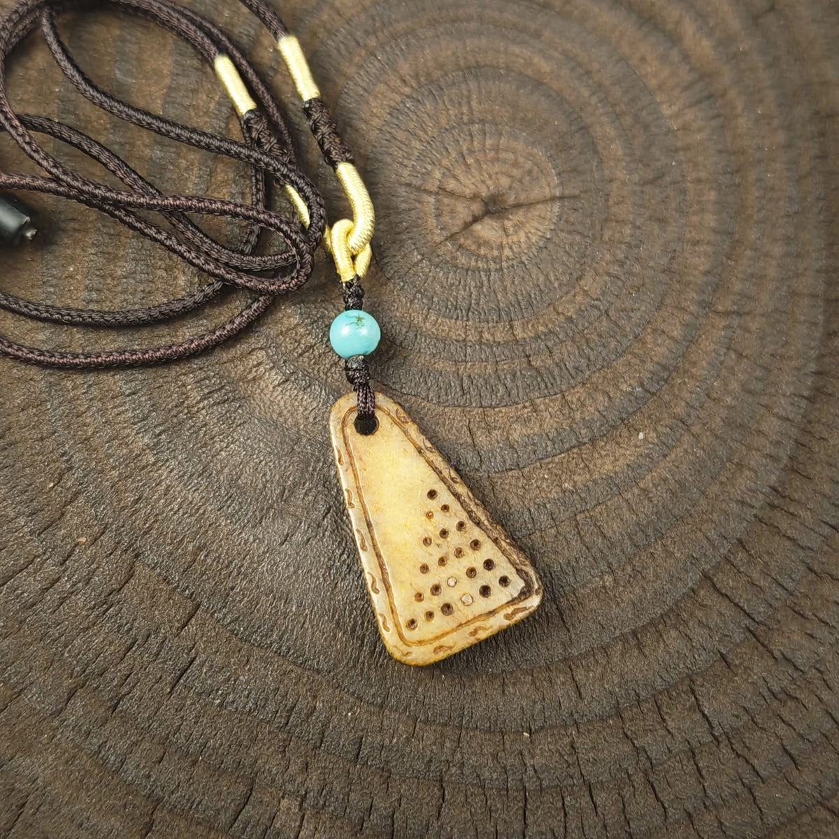 Kapala Amulet Pendant - Mantra Dots - Tibetan Buddhist amulet, front view