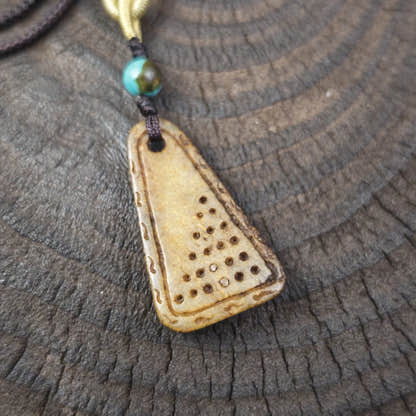 Kapala Amulet Pendant - Mantra Dots - Tibetan Buddhist amulet, close-up detail