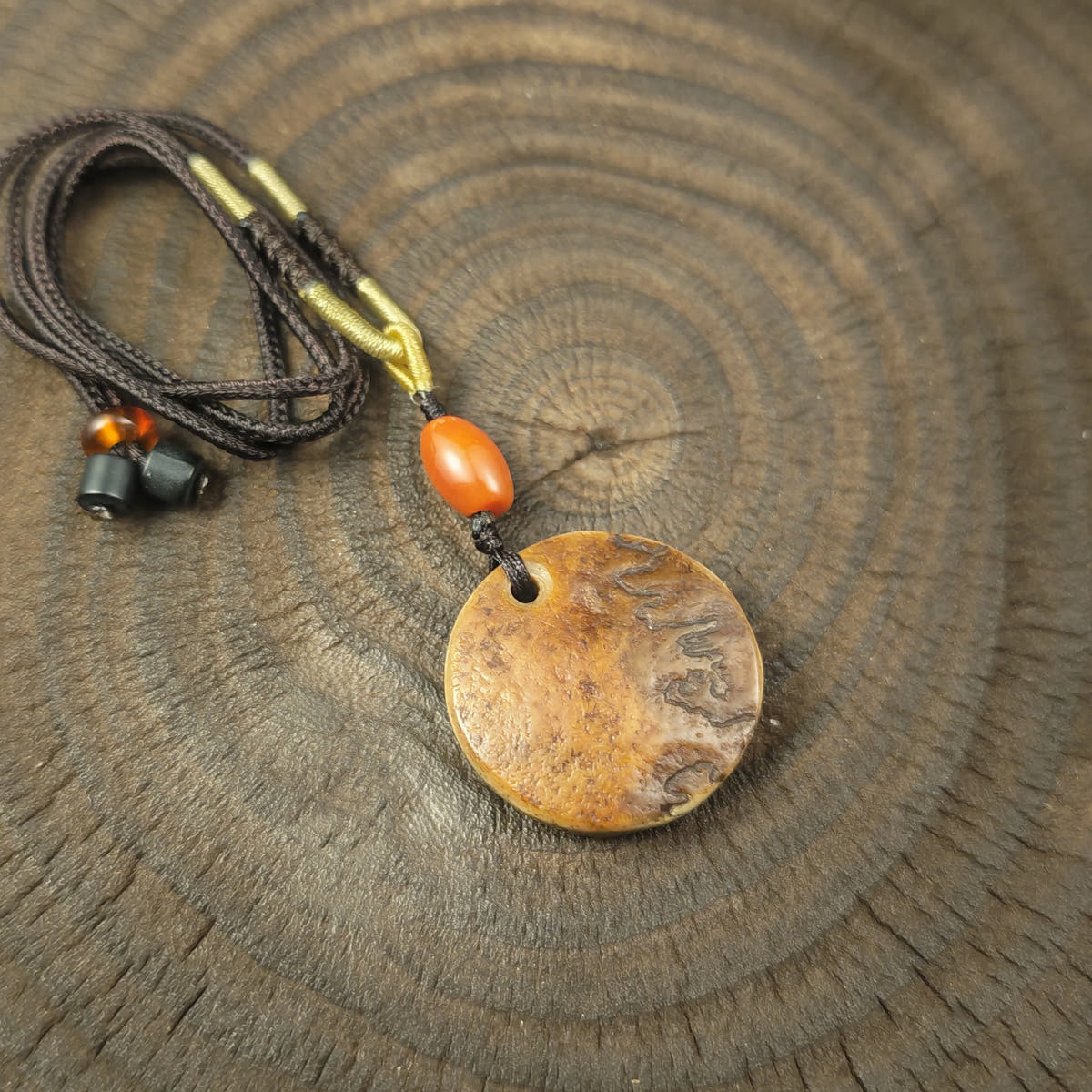 Kapala Amulet Pendant - Round Medallion - Tibetan Buddhist amulet, front view