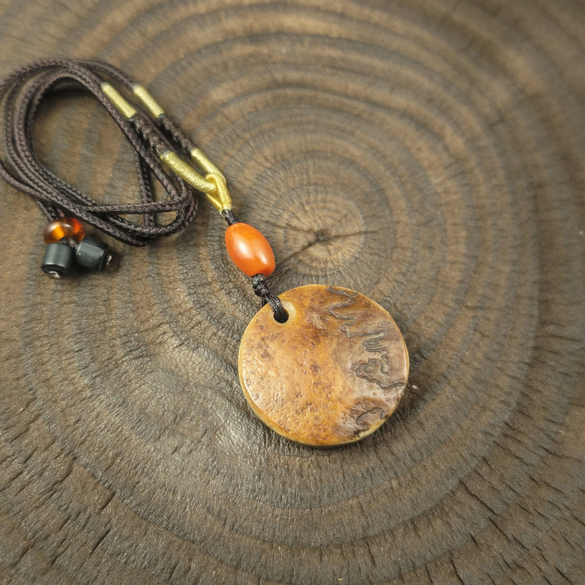 Kapala Amulet Pendant - Round Medallion - Tibetan Buddhist amulet, front view
