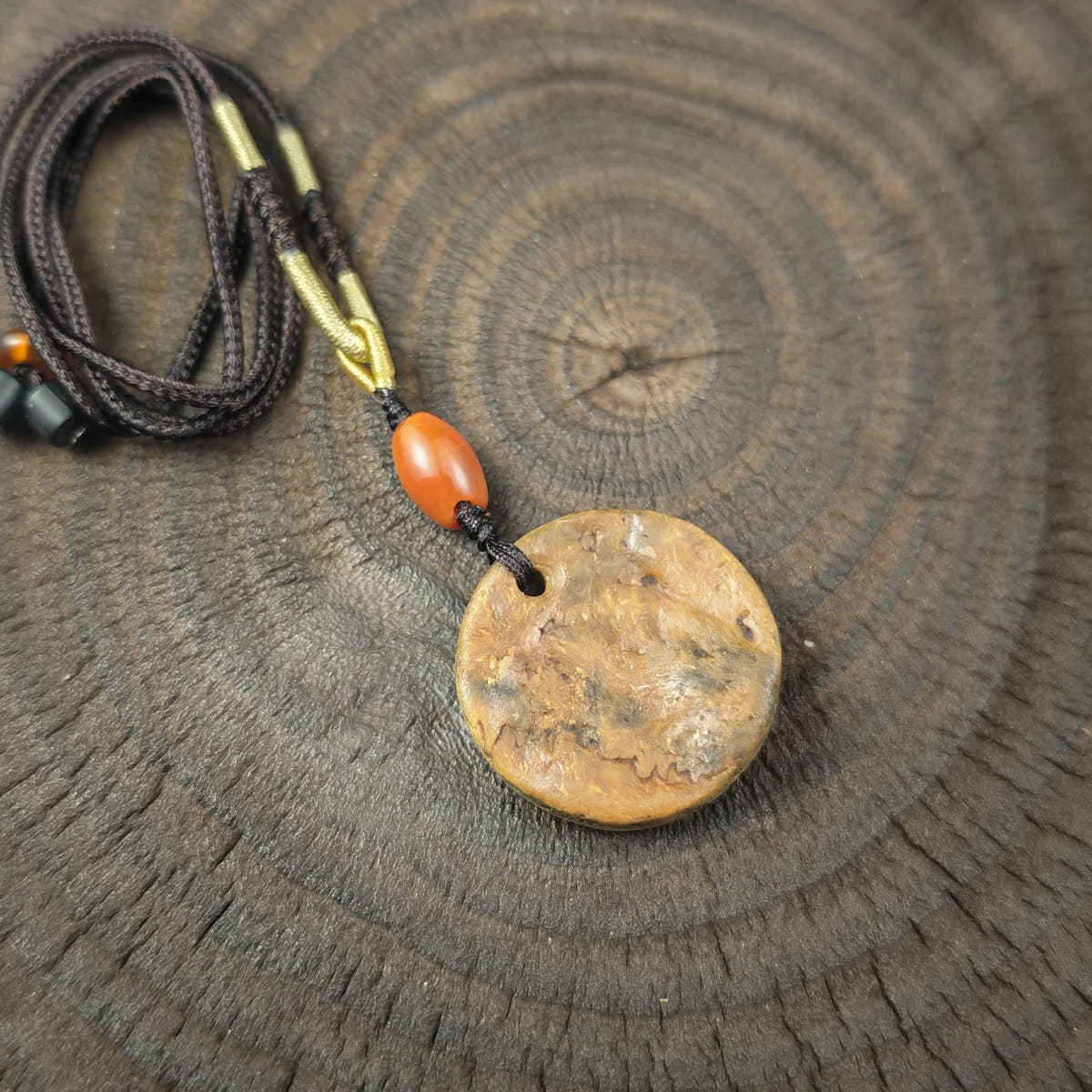 Kapala Amulet Pendant - Round Medallion - Tibetan Buddhist amulet, detailed view