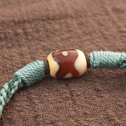 Hand Woven Bracelet with Fire Agate Tibetan 3 Eyes Mandala Dzi Beads - Tibetan dzi bead, view 13