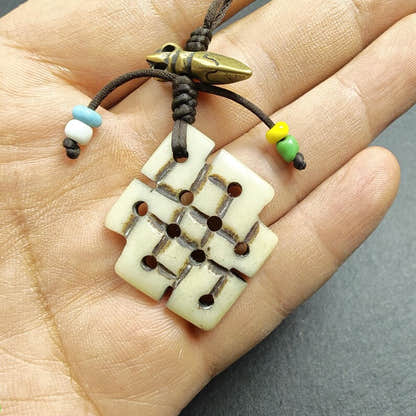 Handcarved Yak Bone Lucky Knot Amulet / Endless Knot Pendant - Tibetan Buddhist amulet, view 5