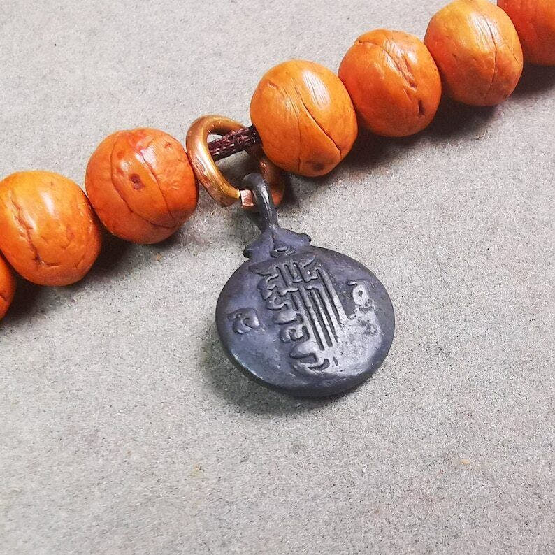 Mala Pendant,Calendar Amulet for Prayer Beads,Bag Hanging,0.7" - Tibetan Buddhist mala beads, close-up detail