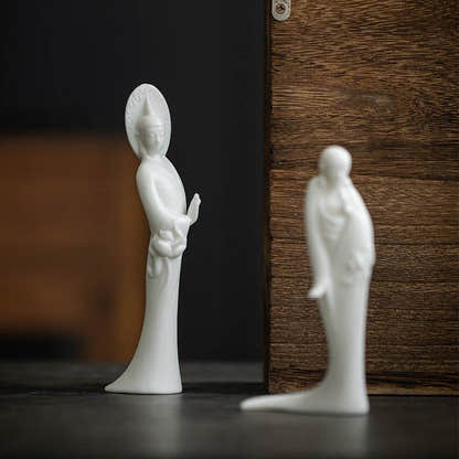 White Porcelain Buddha Statue - Tibetan Buddhist statue, detailed view
