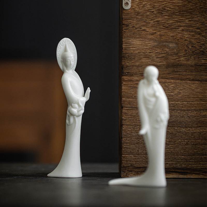White Porcelain Buddha Statue - Tibetan Buddhist statue, detailed view