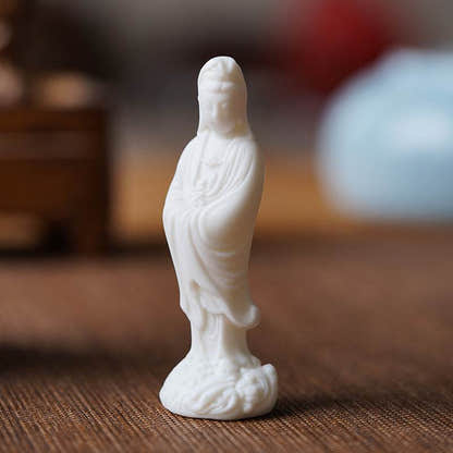 White Ceramic Zen Figurine Ornament - Tibetan Buddhist statue, detailed view