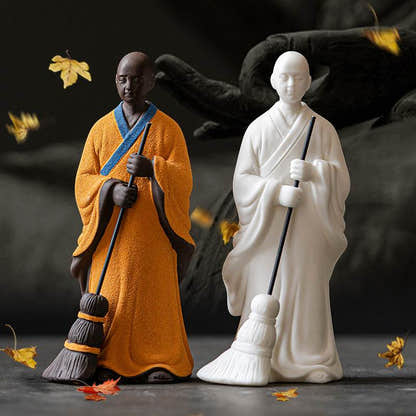 Sweeping Monk Buddha Statue - Tibetan Buddhist statue, detailed view