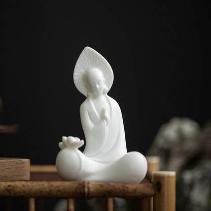 White Porcelain Buddha Statue - Tibetan Buddhist statue, close-up detail