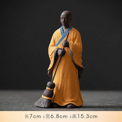 Sweeping Monk Buddha Statue - Tibetan Buddhist statue, size reference