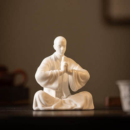 White Porcelain Meditation Buddha Statues - Tibetan Buddhist statue, detailed view